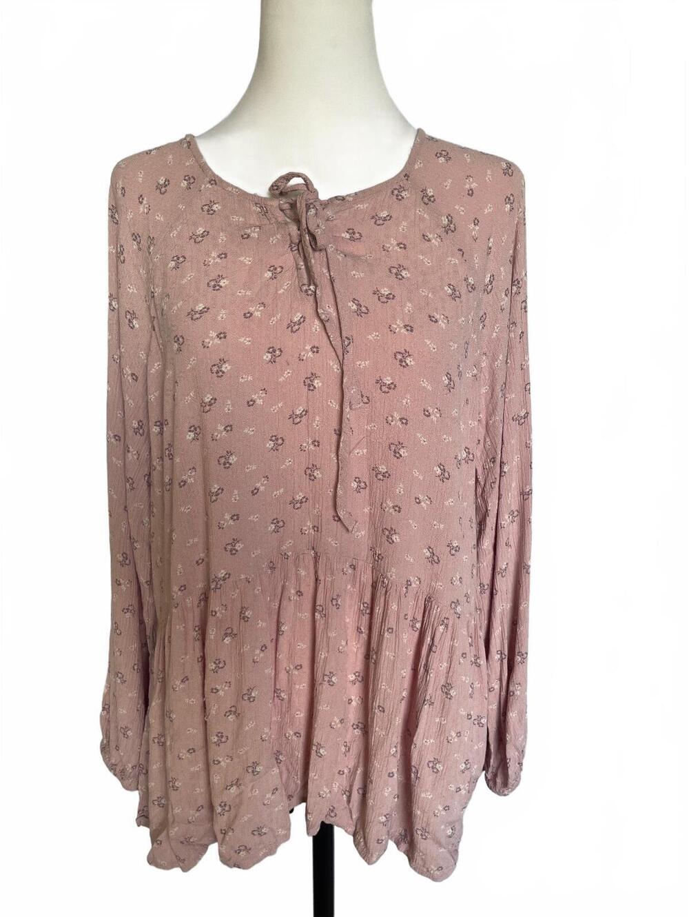 Lucky Brand Dusty Rose Ditsy Floral Peplum Blouse L Cottagecore Boho Romantic
